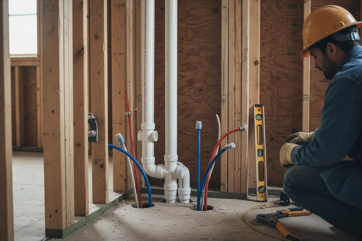 Drain and supply rough-in during Leak Detection in Washington Crossing
