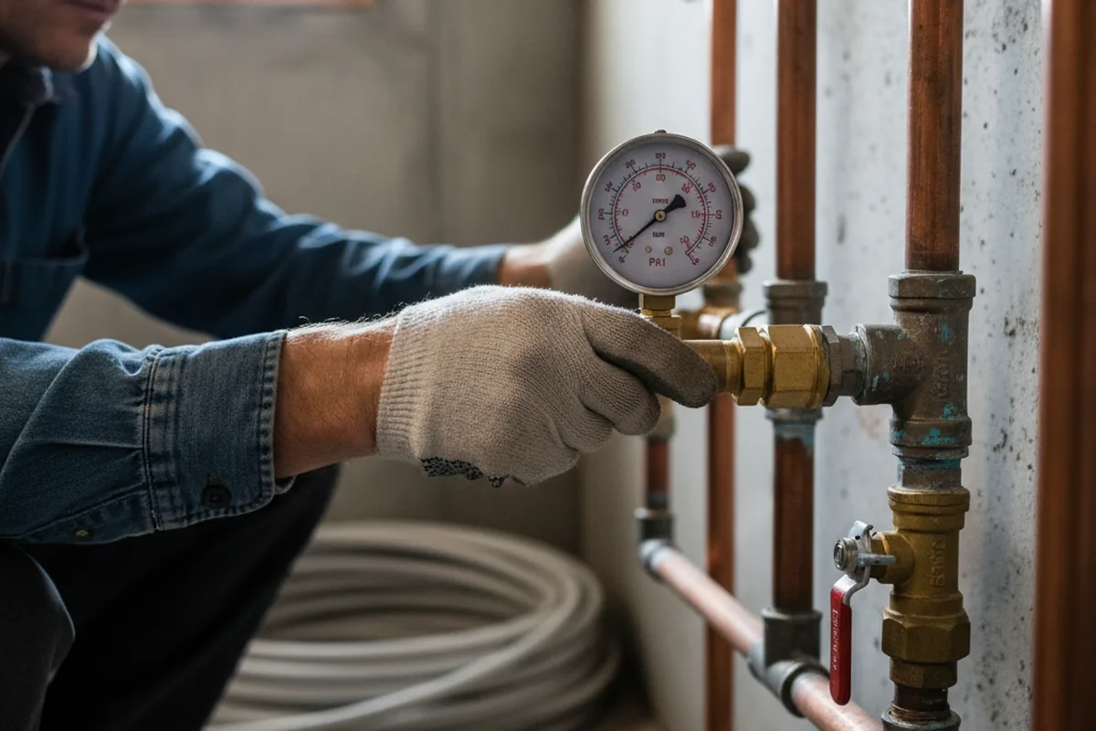 Pressure testing a repaired line during Water Line Repair in Washington Crossing